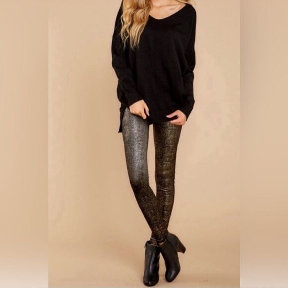 SPANX Shiny Velvet High Waist Leggings Black Gold Fleck Stretch #20188R S - Picture 2 of 5